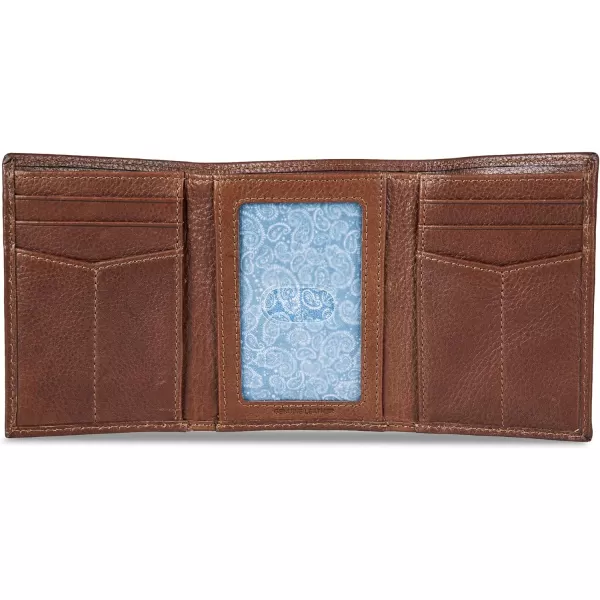 Eddie Bauer Mens Signature Logo Leather Trifold Wallet with 6 Card Slots and RFID ProtectionTan