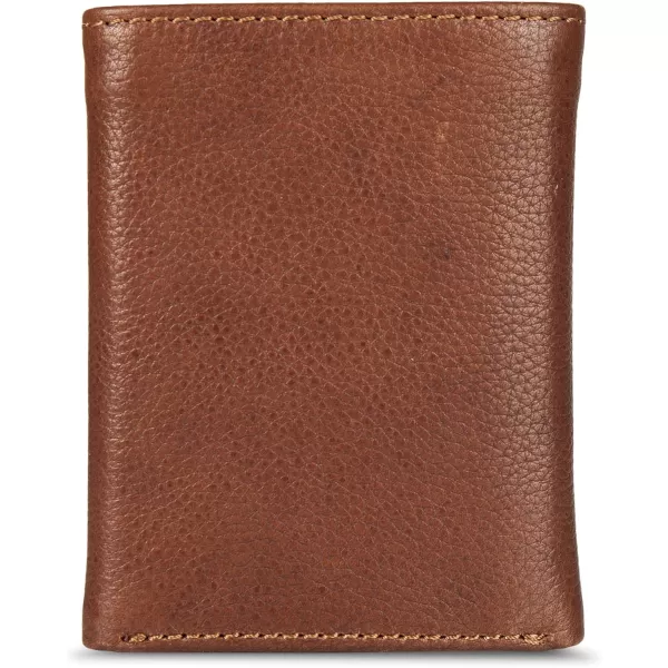 Eddie Bauer Mens Signature Logo Leather Trifold Wallet with 6 Card Slots and RFID ProtectionTan