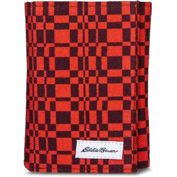 Eddie Bauer Men Signature Trifold Wallet Available Cotton Canvas Or Ripstop NylonCanvas Print  Red