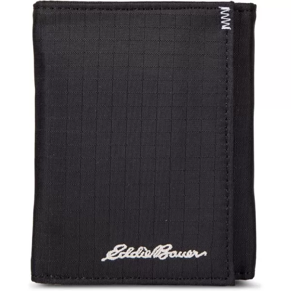 Eddie Bauer Men Signature Trifold Wallet Available Cotton Canvas Or Ripstop NylonRipstop Nylon  Black