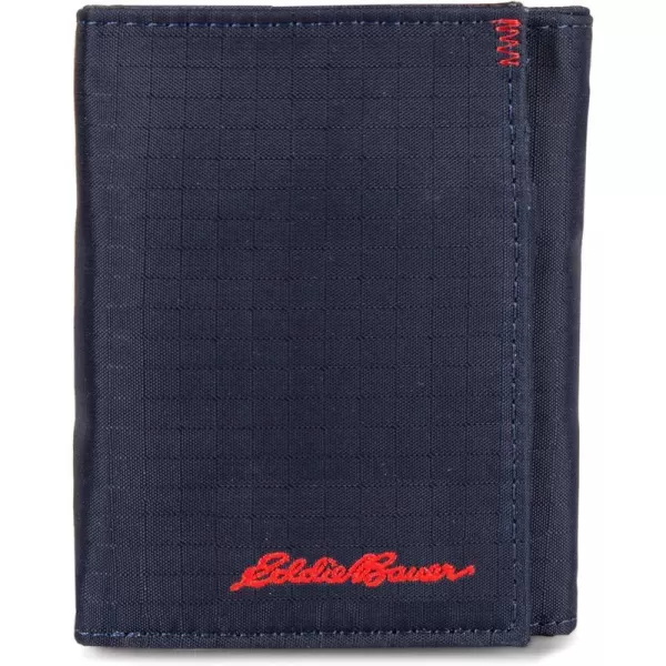 Eddie Bauer Men Signature Trifold Wallet Available Cotton Canvas Or Ripstop NylonRipstop Nylon Navy