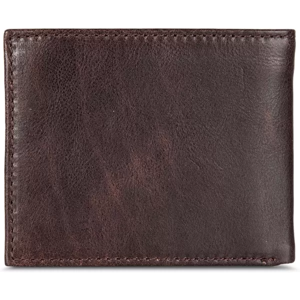 Eddie Bauer Mens Signature Logo Leather Flip Id Bifold Wallet with 6 Card Slots and RFID ProtectionBrown