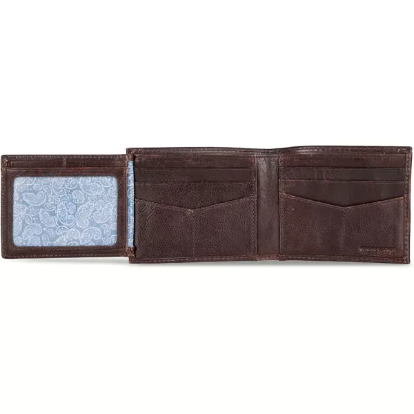 Eddie Bauer Mens Signature Logo Leather Flip Id Bifold Wallet with 6 Card Slots and RFID ProtectionBrown