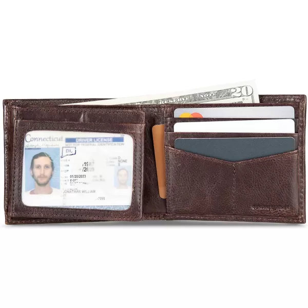 Eddie Bauer Mens Signature Logo Leather Flip Id Bifold Wallet with 6 Card Slots and RFID ProtectionBrown