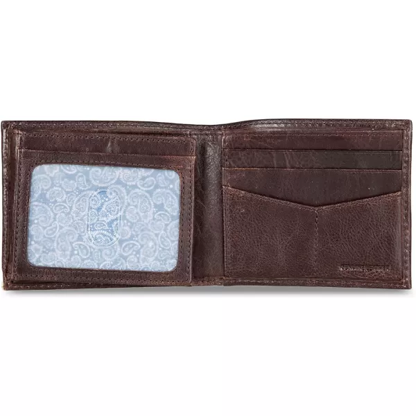 Eddie Bauer Mens Signature Logo Leather Flip Id Bifold Wallet with 6 Card Slots and RFID ProtectionBrown