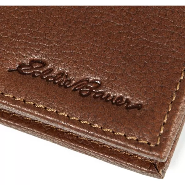 Eddie Bauer Mens Signature Logo Leather Flip Id Bifold Wallet with 6 Card Slots and RFID ProtectionTan