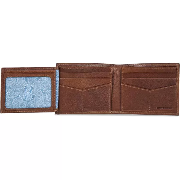 Eddie Bauer Mens Signature Logo Leather Flip Id Bifold Wallet with 6 Card Slots and RFID ProtectionTan