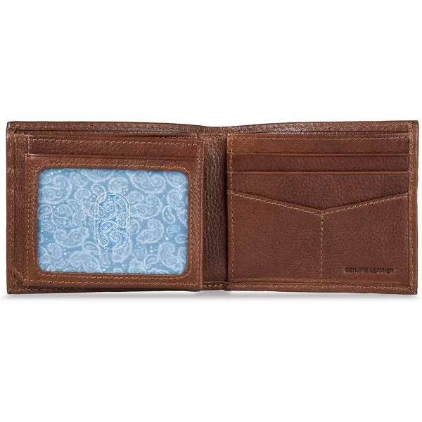 Eddie Bauer Mens Signature Logo Leather Flip Id Bifold Wallet with 6 Card Slots and RFID ProtectionTan