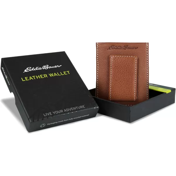 Eddie Bauer Mens Signature Top Stitch Magnetic Leather Case Wallet with 2 Card Slots and RFID Protection Tan One SizeEddie Bauer Mens Signature Top Stitch Magnetic Leather Case Wallet with 2 Card Slots and RFID Protection Tan One Size