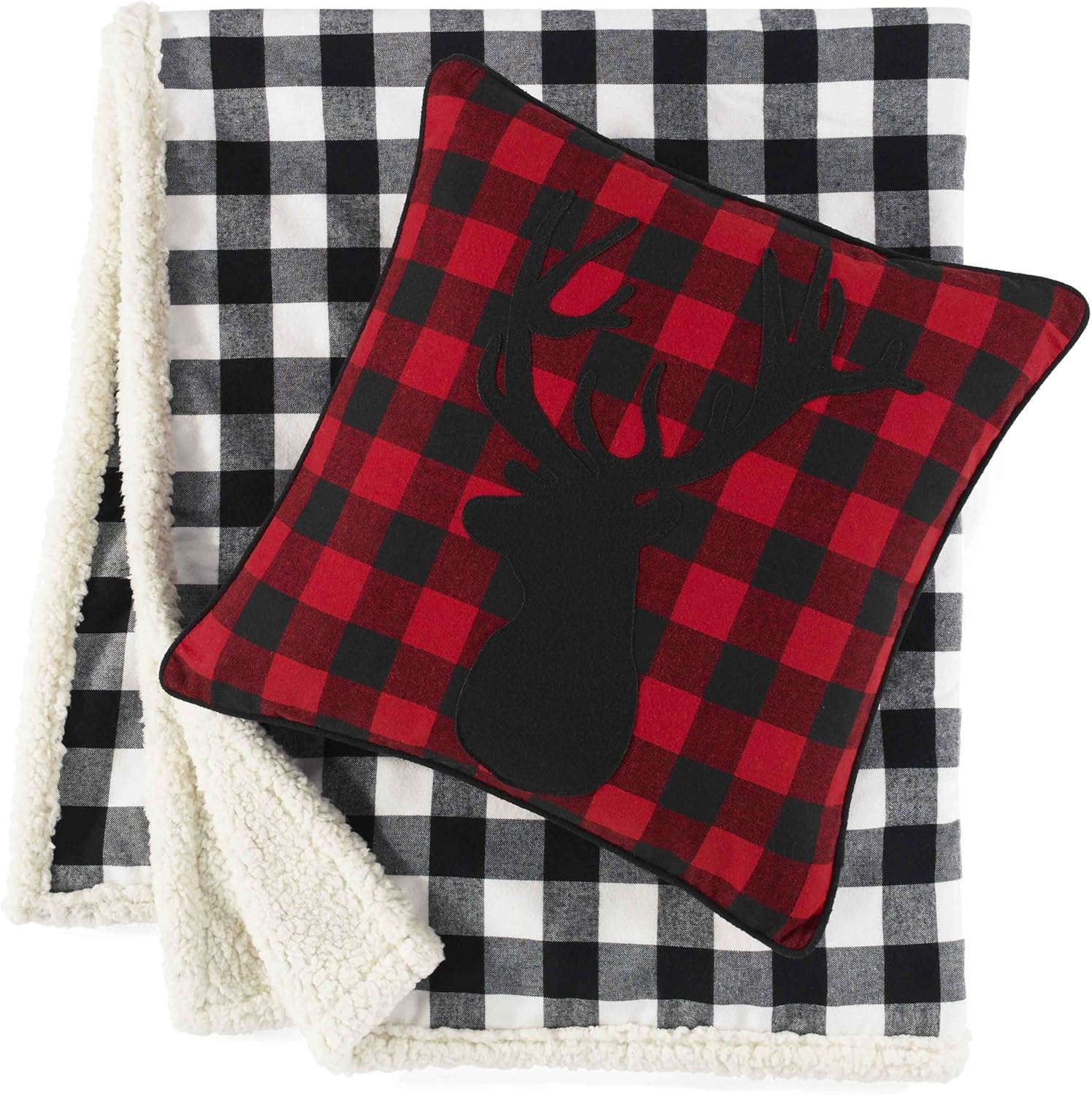 Eddie Bauer Home Throw Pillow with Zipper Closure Perfect Home Decor for Bed or Sofa 16quot x 20quot Bear Twill BlackCabin Plaid Stag RedBlack