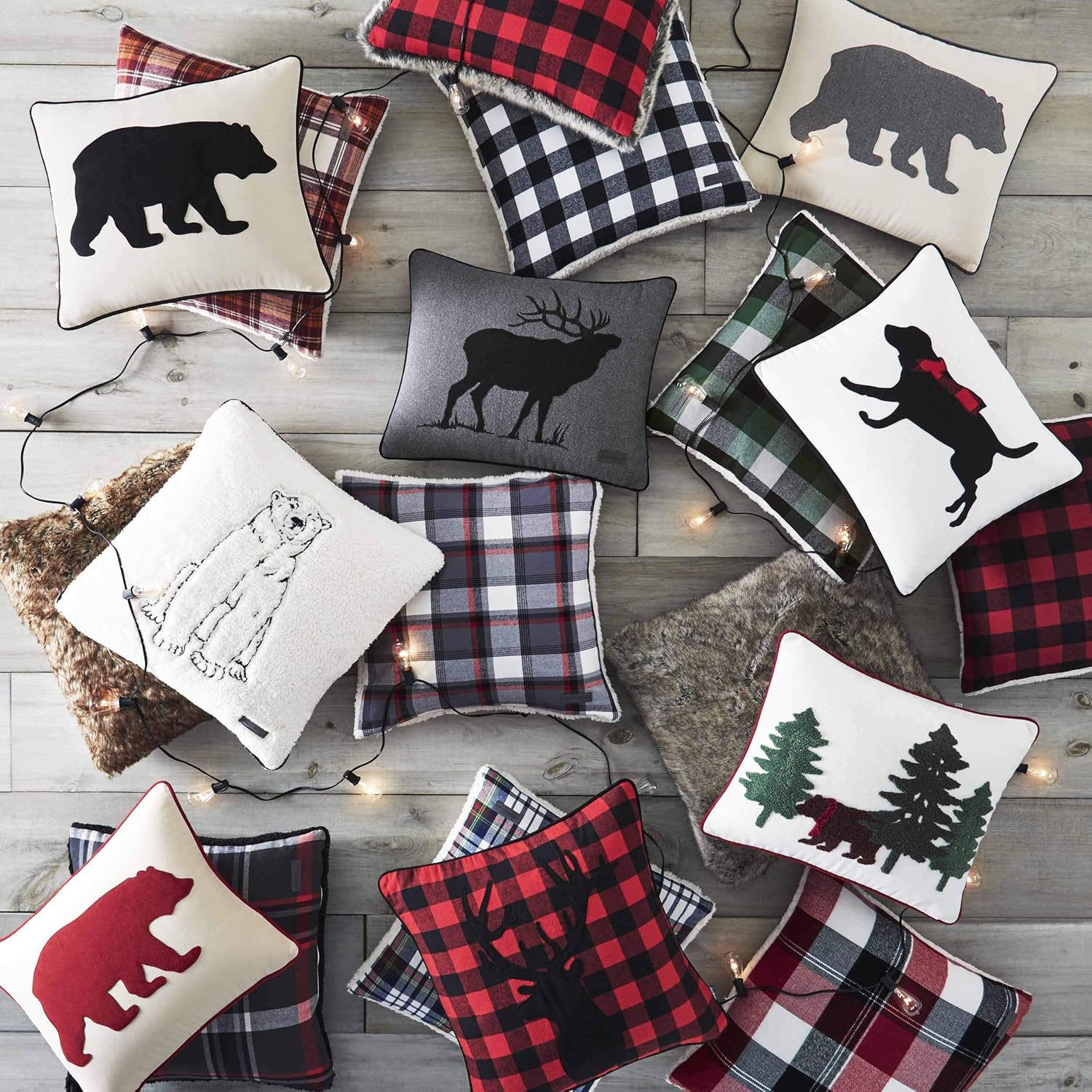 Eddie Bauer Home Throw Pillow with Zipper Closure Perfect Home Decor for Bed or Sofa 16quot x 20quot Bear Twill BlackCabin Plaid Stag RedBlack