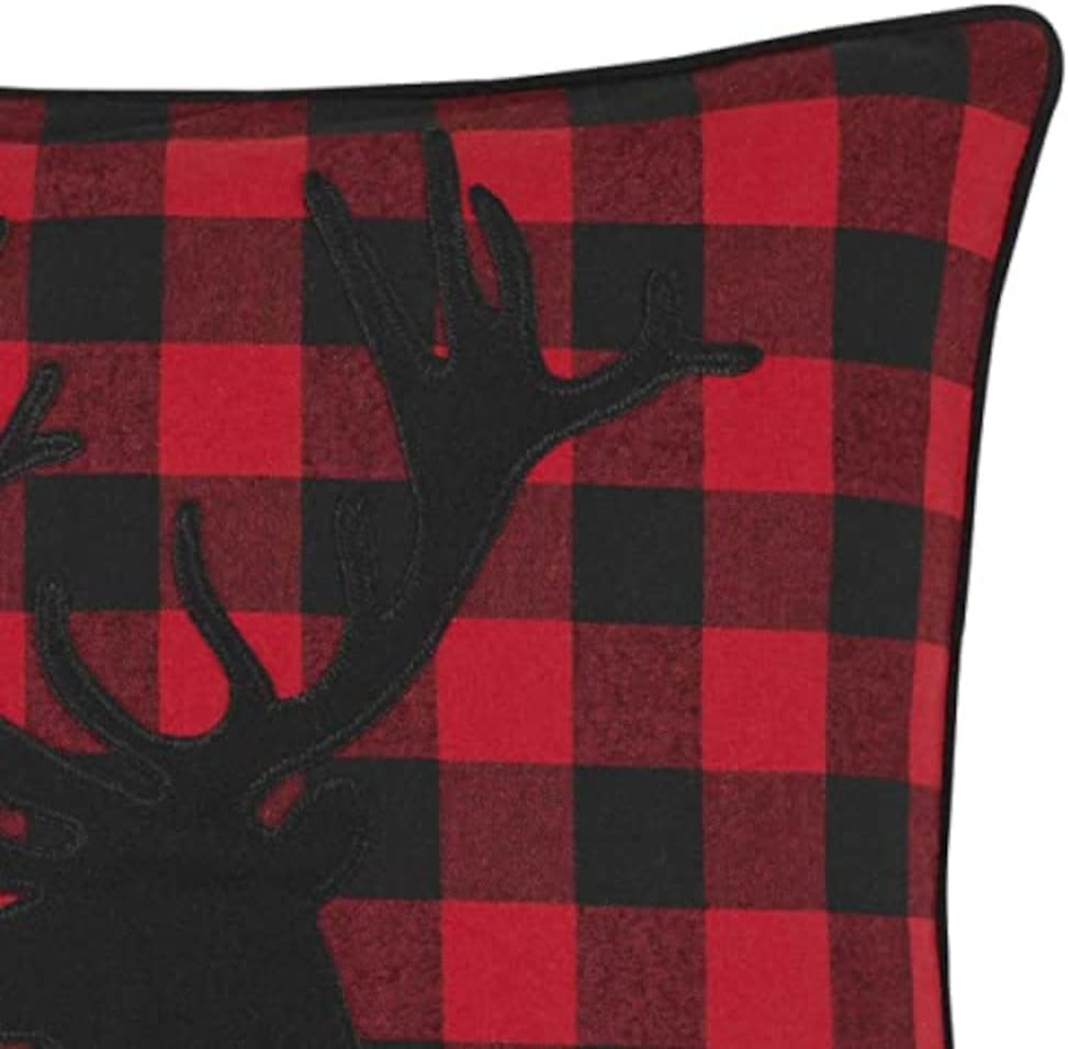 Eddie Bauer Home Throw Pillow with Zipper Closure Perfect Home Decor for Bed or Sofa 16quot x 20quot Bear Twill BlackCabin Plaid Stag RedBlack