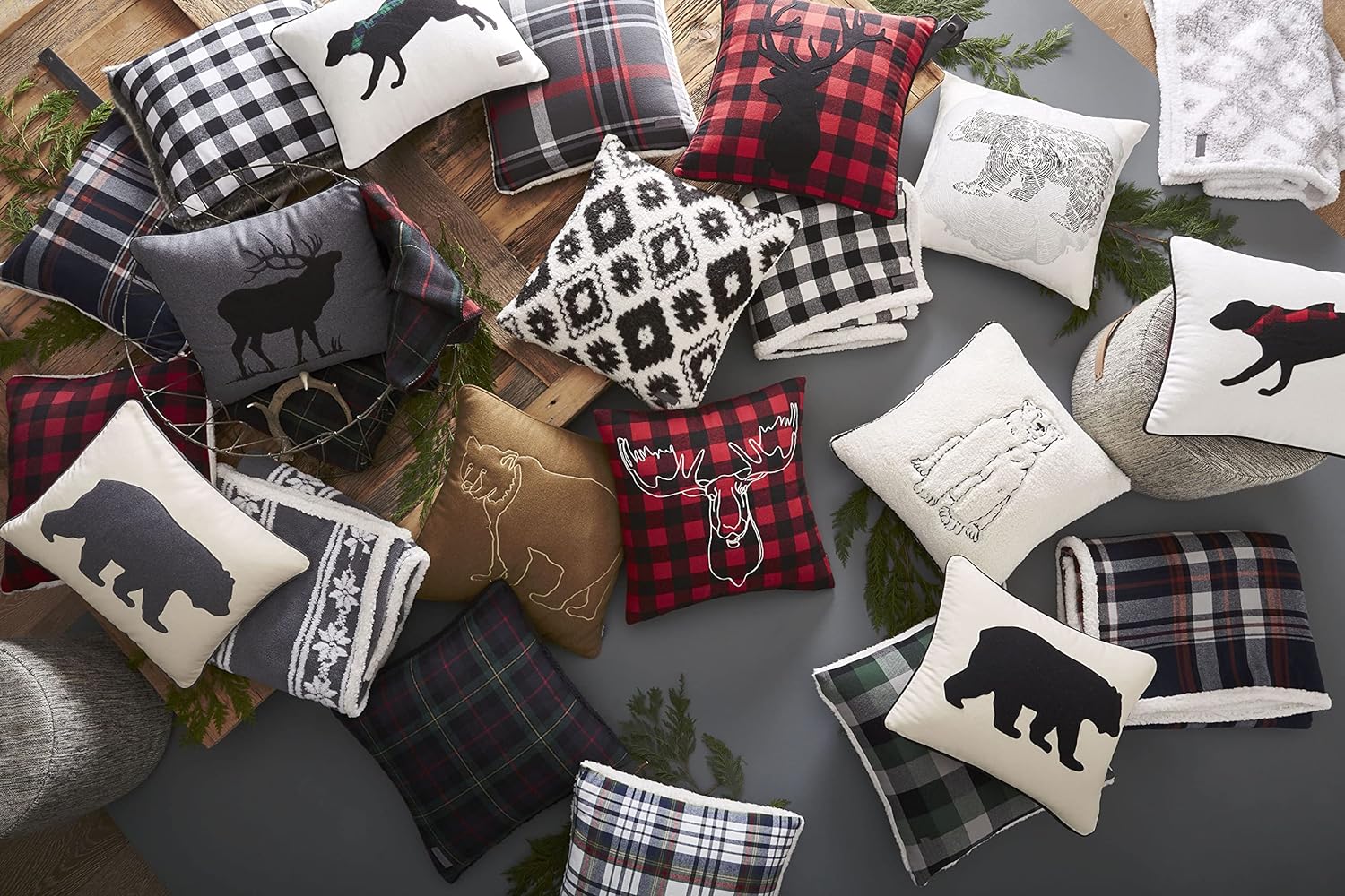 Eddie Bauer Home Throw Pillow with Zipper Closure Perfect Home Decor for Bed or Sofa 16quot x 20quot Bear Twill BlackCabin Plaid Stag RedBlack