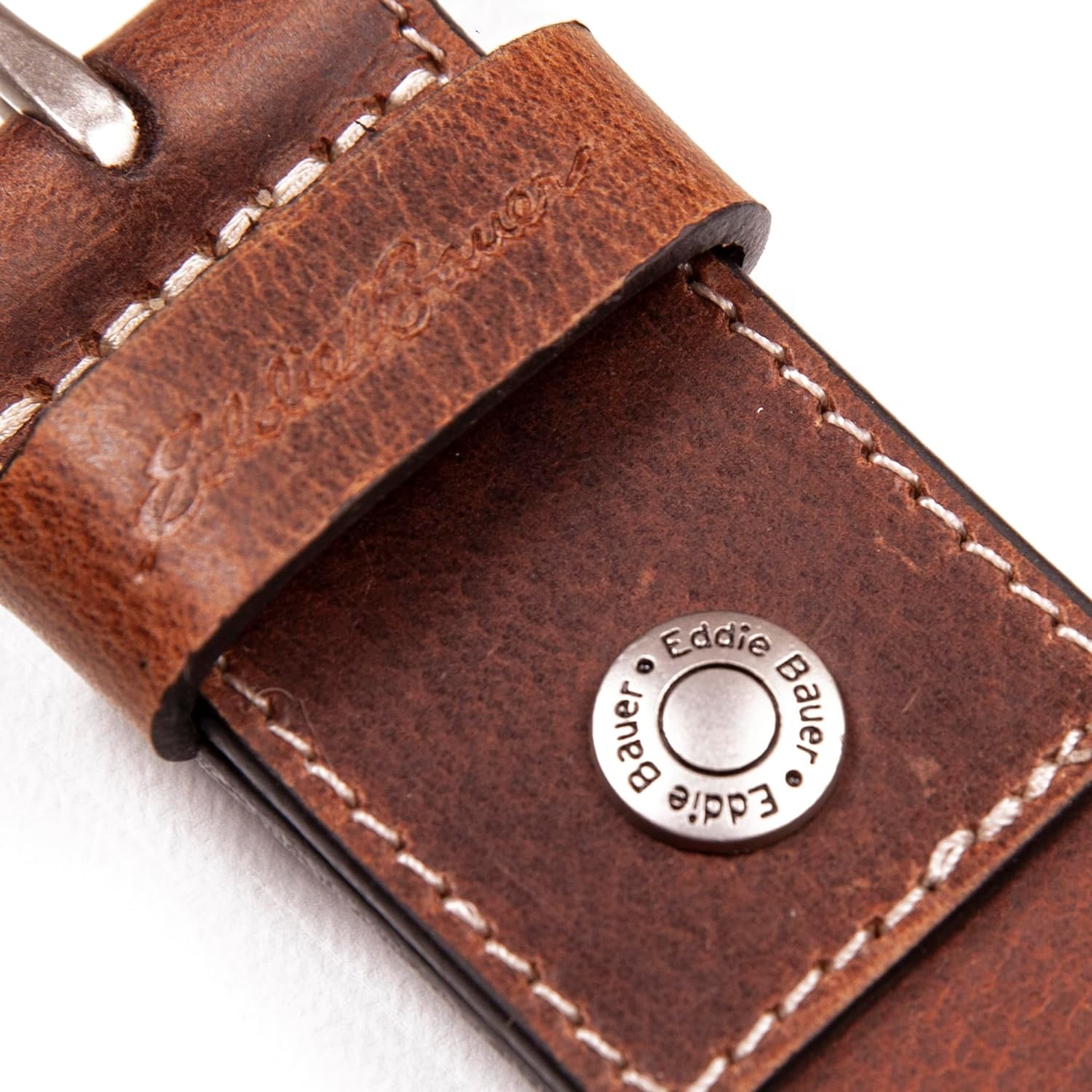Eddie Bauer Men's Reversible Leather Belt - Gunmetal Buckle, 'Live Your Adventure' Debossed
