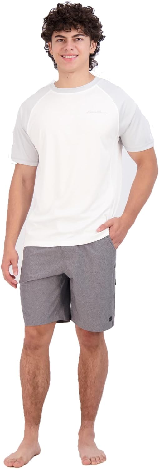Eddie Bauer Mens Short Sleeve Colorblock Rashguard Shirt  UPF 40 Sun Protection  Tailored for Outdoor PursuitsCement