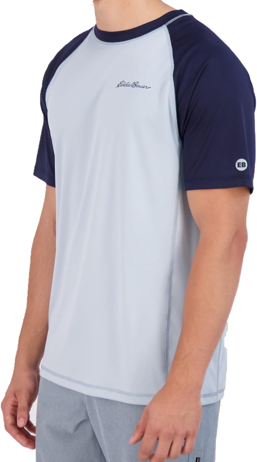 Eddie Bauer Mens Short Sleeve Colorblock Rashguard Shirt  UPF 40 Sun Protection  Tailored for Outdoor PursuitsSlate Blue