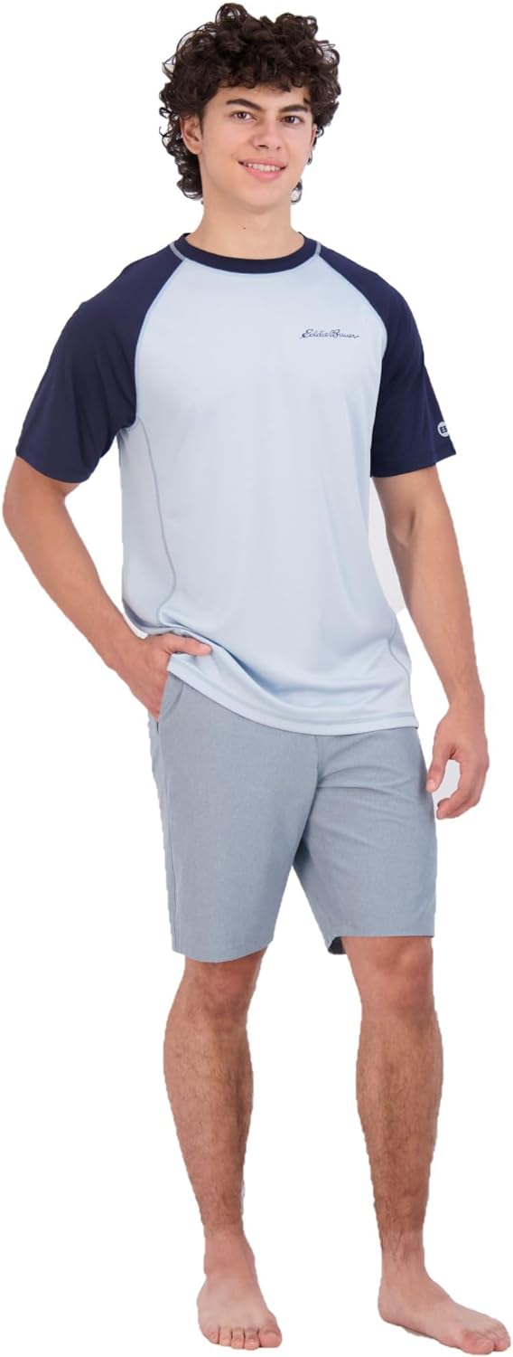 Eddie Bauer Mens Short Sleeve Colorblock Rashguard Shirt  UPF 40 Sun Protection  Tailored for Outdoor PursuitsSlate Blue