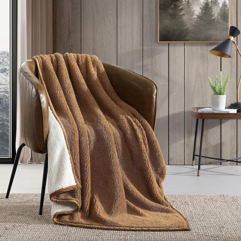 Eddie Bauer  Throw Blanket Ultra Soft Plush Sherpa Home Decor Reversible BiColored Bedding GreenWhite 50 x 60Throw Solid BrownIvory
