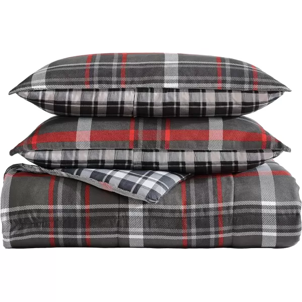 Eddie Bauer  King Comforter Set Reversible Plaid Bedding with Matching Shams Home Decor for Colder Months Willow Dark Grey KingWillow Dark GreyRed