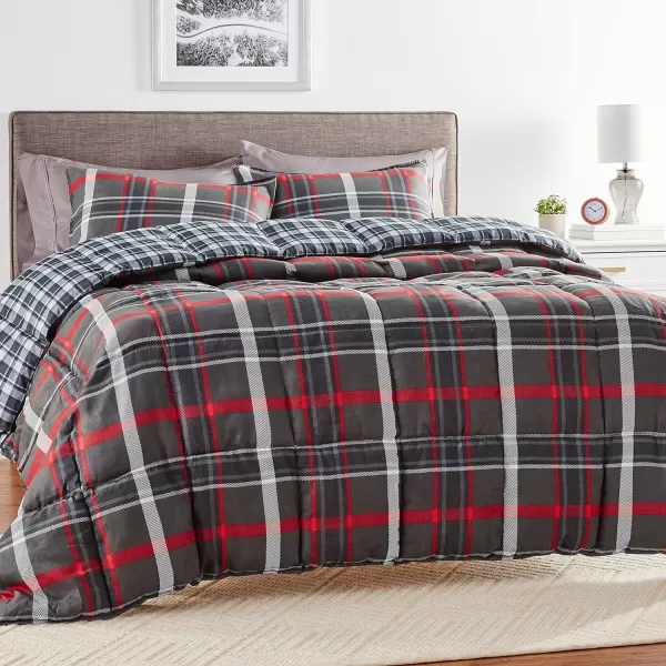 Eddie Bauer  King Comforter Set Reversible Plaid Bedding with Matching Shams Home Decor for Colder Months Willow Dark Grey KingWillow Dark GreyRed