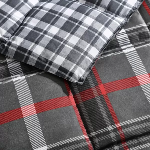 Eddie Bauer  King Comforter Set Reversible Plaid Bedding with Matching Shams Home Decor for Colder Months Willow Dark Grey KingWillow Dark GreyRed