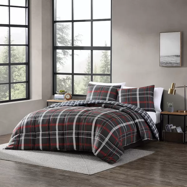 Eddie Bauer  King Comforter Set Reversible Plaid Bedding with Matching Shams Home Decor for Colder Months Willow Dark Grey KingWillow Dark GreyRed