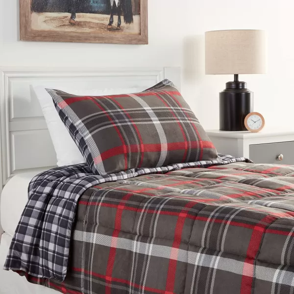 Eddie Bauer  King Comforter Set Reversible Plaid Bedding with Matching Shams Home Decor for Colder Months Willow Dark Grey KingWillow Dark GreyRed