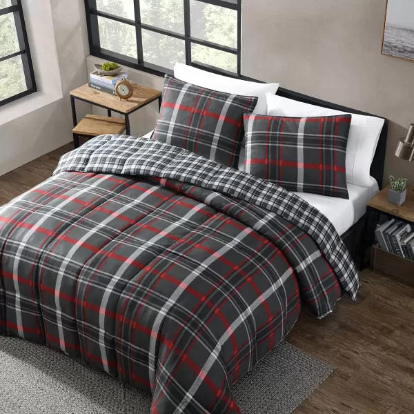 Eddie Bauer  King Comforter Set Reversible Plaid Bedding with Matching Shams Home Decor for Colder Months Willow Dark Grey KingWillow Dark GreyRed