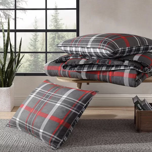 Eddie Bauer  King Comforter Set Reversible Plaid Bedding with Matching Shams Home Decor for Colder Months Willow Dark Grey KingWillow Dark GreyRed