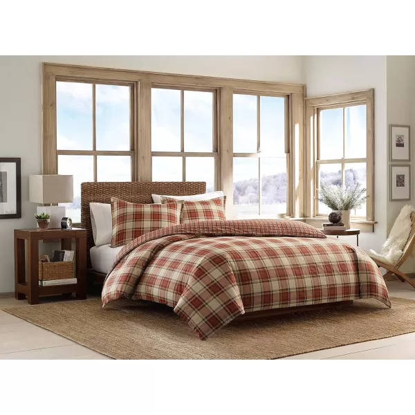 Eddie Bauer  King Duvet Cover Set Reversible Cotton Bedding with Matching Shams Stylish Home Decor for All Seasons Edgewood Red KingRed