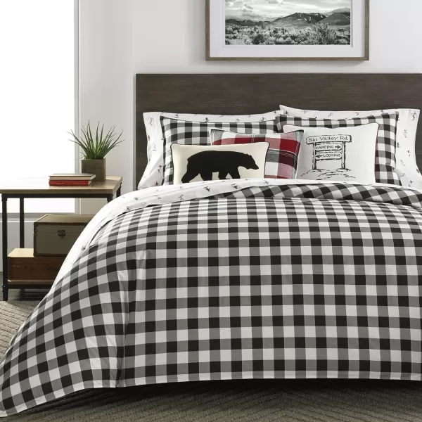 Eddie Bauer  Queen Comforter Set Cotton Reversible Bedding Buffalo Plaid Home Decor for All Seasons RedBlack QueenBlack Check