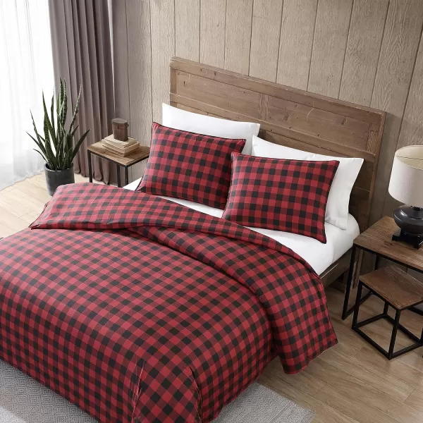 Eddie Bauer  Queen Comforter Set Cotton Reversible Bedding Buffalo Plaid Home Decor for All Seasons RedBlack QueenRedBlack