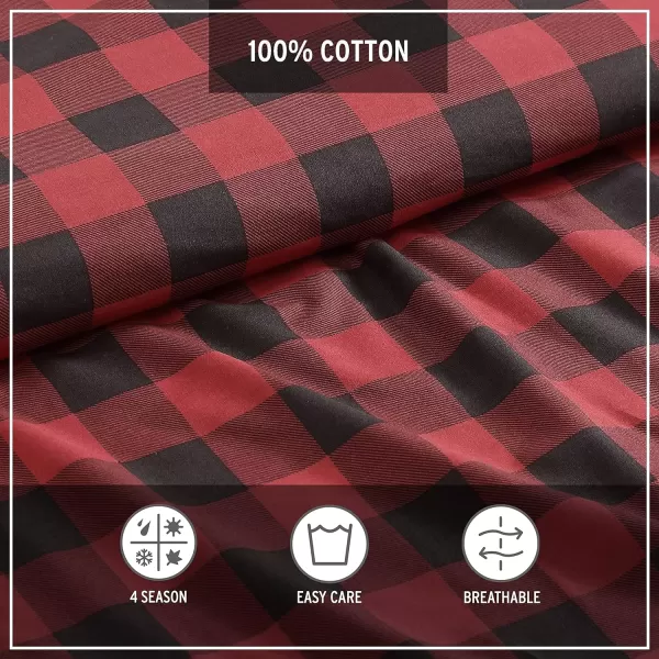 Eddie Bauer  Queen Comforter Set Cotton Reversible Bedding Buffalo Plaid Home Decor for All Seasons RedBlack QueenRedBlack