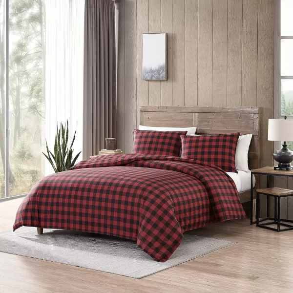 Eddie Bauer  Queen Comforter Set Cotton Reversible Bedding Buffalo Plaid Home Decor for All Seasons RedBlack QueenRedBlack