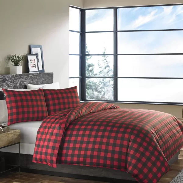 Eddie Bauer  Queen Comforter Set Cotton Reversible Bedding Buffalo Plaid Home Decor for All Seasons RedBlack QueenRedBlack