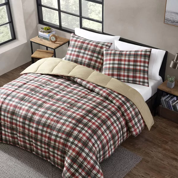 Eddie Bauer  Queen Comforter Set Reversible Plaid Alt Down Bedding with Matching Shams Home Decor for Colder Months Astoria Red QueenKing