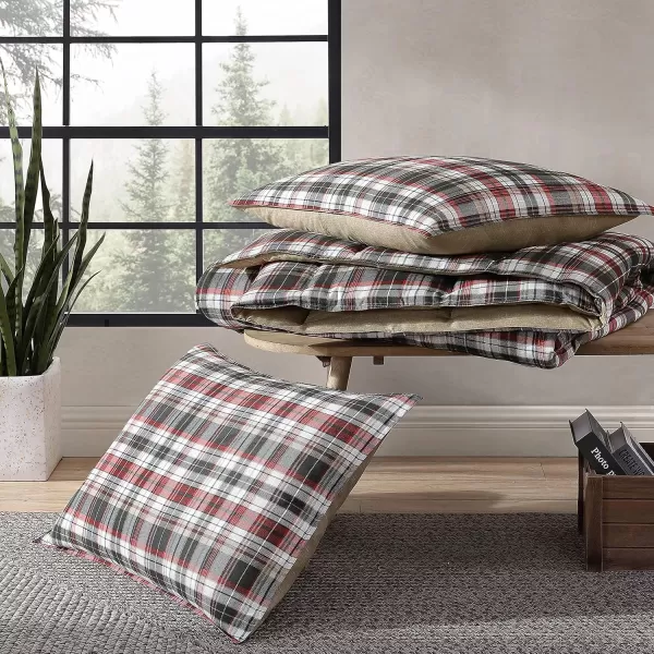 Eddie Bauer  Queen Comforter Set Reversible Plaid Alt Down Bedding with Matching Shams Home Decor for Colder Months Astoria Red QueenKing