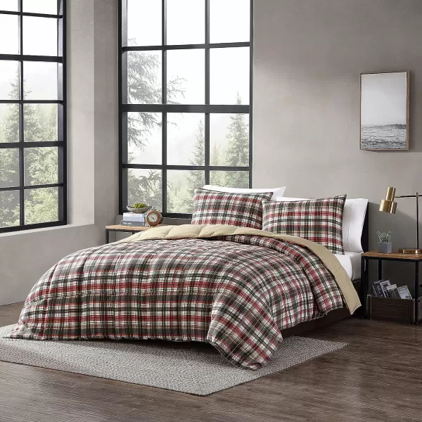 Eddie Bauer  Queen Comforter Set Reversible Plaid Alt Down Bedding with Matching Shams Home Decor for Colder Months Astoria Red QueenKing