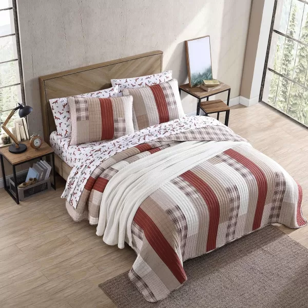 Eddie Bauer  Queen Quilt Set Cotton Reversible Bedding with Matching Shams Home Decor for All Seasons Fairview Sand QueenOrangeIvory