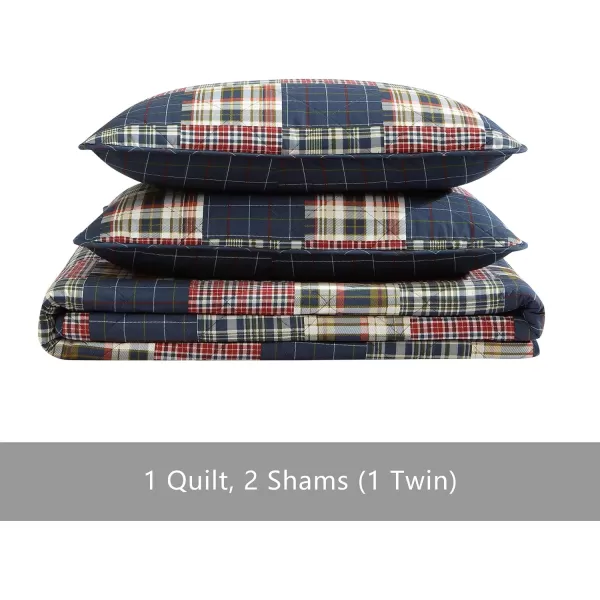 Eddie Bauer  Queen Quilt Set Cotton Reversible Bedding with Matching Shams Lightweight Home Decor for All Seasons Madrona NavyRed QueenMadrona NavyRed