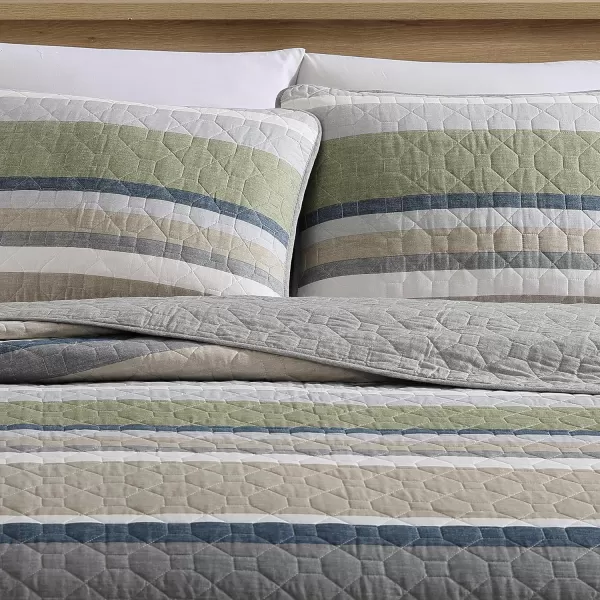 Eddie Bauer  Queen Quilt Set Cotton Reversible Bedding with Matching Shams Lightweight Home Decor for All Seasons Salmon Ladder Multi QueenSalmon Ladder KhakiGreyNavyGreen