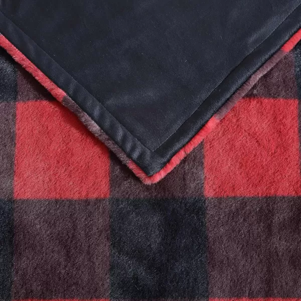 Eddie Bauer  Throw Blanket Faux Fur Reversible Bedding Buffalo Plaid Home Decor for All Seasons RedBlack 50 x 60Throw Only RedBlack