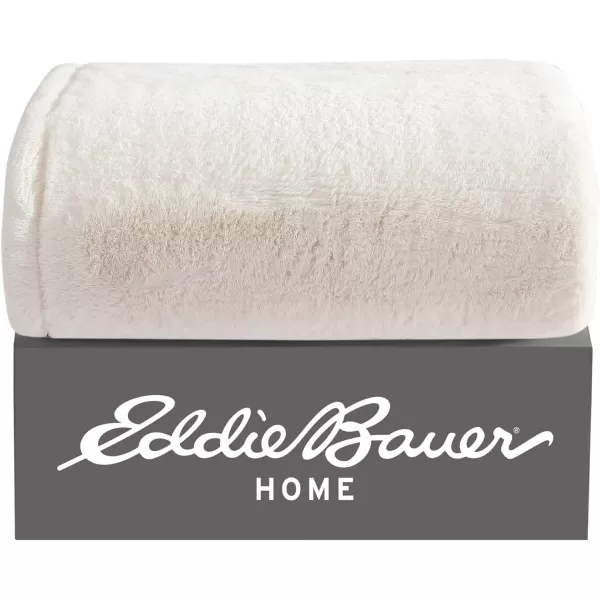 Eddie Bauer  Throw Blanket Faux Fur Reversible Bedding Buffalo Plaid Home Decor for All Seasons RedBlack 50 x 60Throw Only Solid Ivory