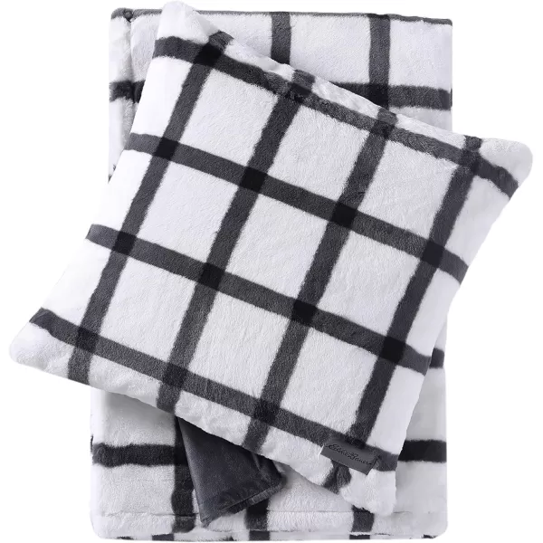 Eddie Bauer  Throw Blanket Faux Fur Reversible Bedding Buffalo Plaid Home Decor for All Seasons RedBlack 50 x 60Throw amp Pillow Cover Set Bunkhouse Plaid Grey