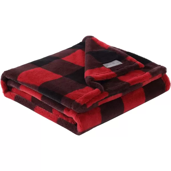 Eddie Bauer  Throw Blanket Faux Fur Reversible Bedding Buffalo Plaid Home Decor for All Seasons RedBlack 50 x 60Throw amp Pillow Cover Set RedBlack