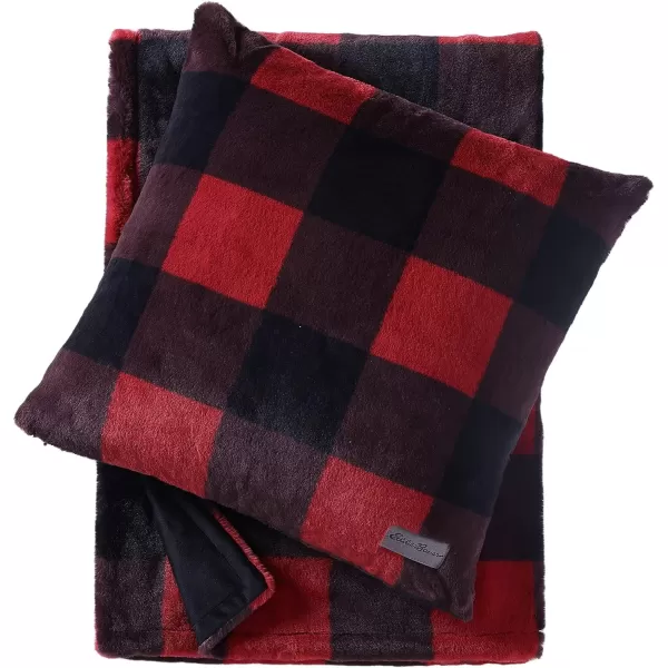 Eddie Bauer  Throw Blanket Faux Fur Reversible Bedding Buffalo Plaid Home Decor for All Seasons RedBlack 50 x 60Throw amp Pillow Cover Set RedBlack