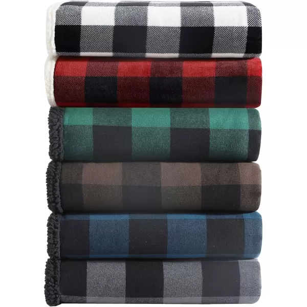 Eddie Bauer  Throw Blanket Reversible Sherpa Fleece Bedding Buffalo Plaid Home Decor for All Seasons Black Check ThrowThrow Black Check