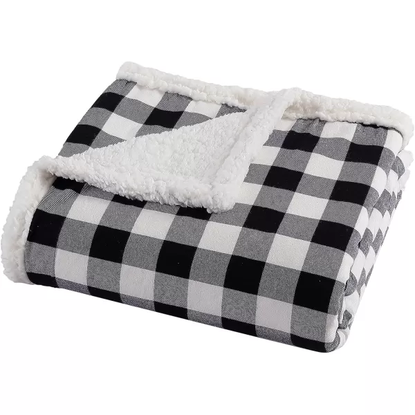 Eddie Bauer  Throw Blanket Reversible Sherpa Fleece Bedding Buffalo Plaid Home Decor for All Seasons Black Check ThrowThrow Black Check