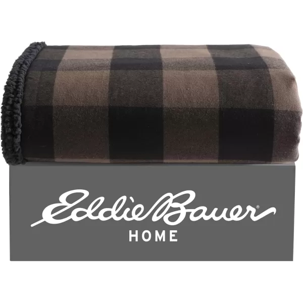 Eddie Bauer  Throw Blanket Reversible Sherpa Fleece Bedding Buffalo Plaid Home Decor for All Seasons Black Check ThrowThrow BrownBlack