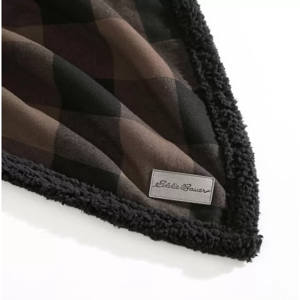 Eddie Bauer  Throw Blanket Reversible Sherpa Fleece Bedding Buffalo Plaid Home Decor for All Seasons Black Check ThrowThrow BrownBlack